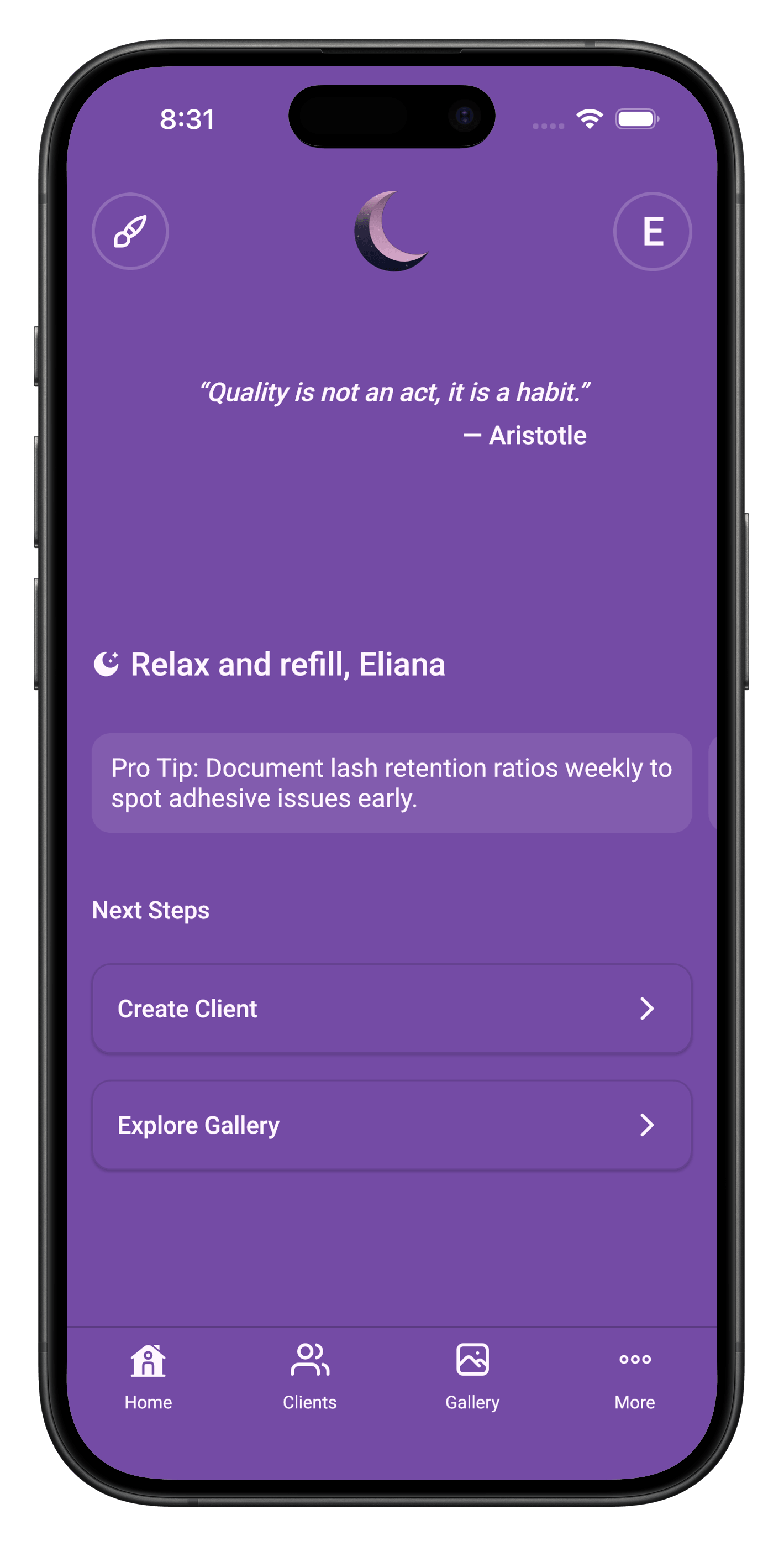 Lunelle App Home Screen